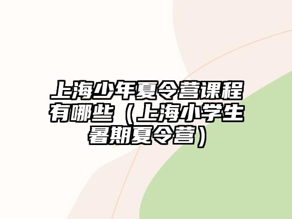 上海少年夏令營課程有哪些（上海小學生暑期夏令營）