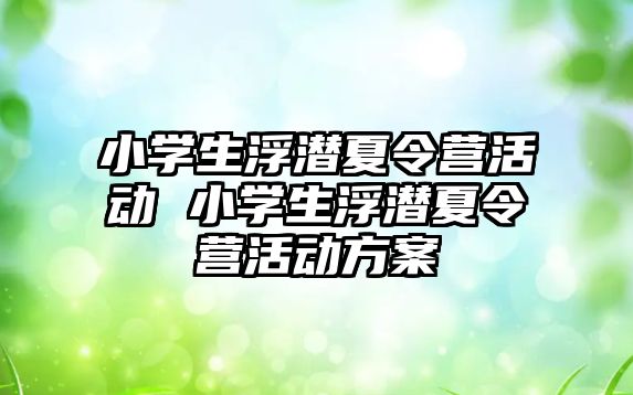 小學生浮潛夏令營活動 小學生浮潛夏令營活動方案