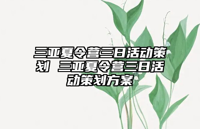 三亞夏令營三日活動策劃 三亞夏令營三日活動策劃方案