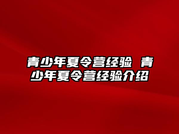 青少年夏令營(yíng)經(jīng)驗(yàn) 青少年夏令營(yíng)經(jīng)驗(yàn)介紹